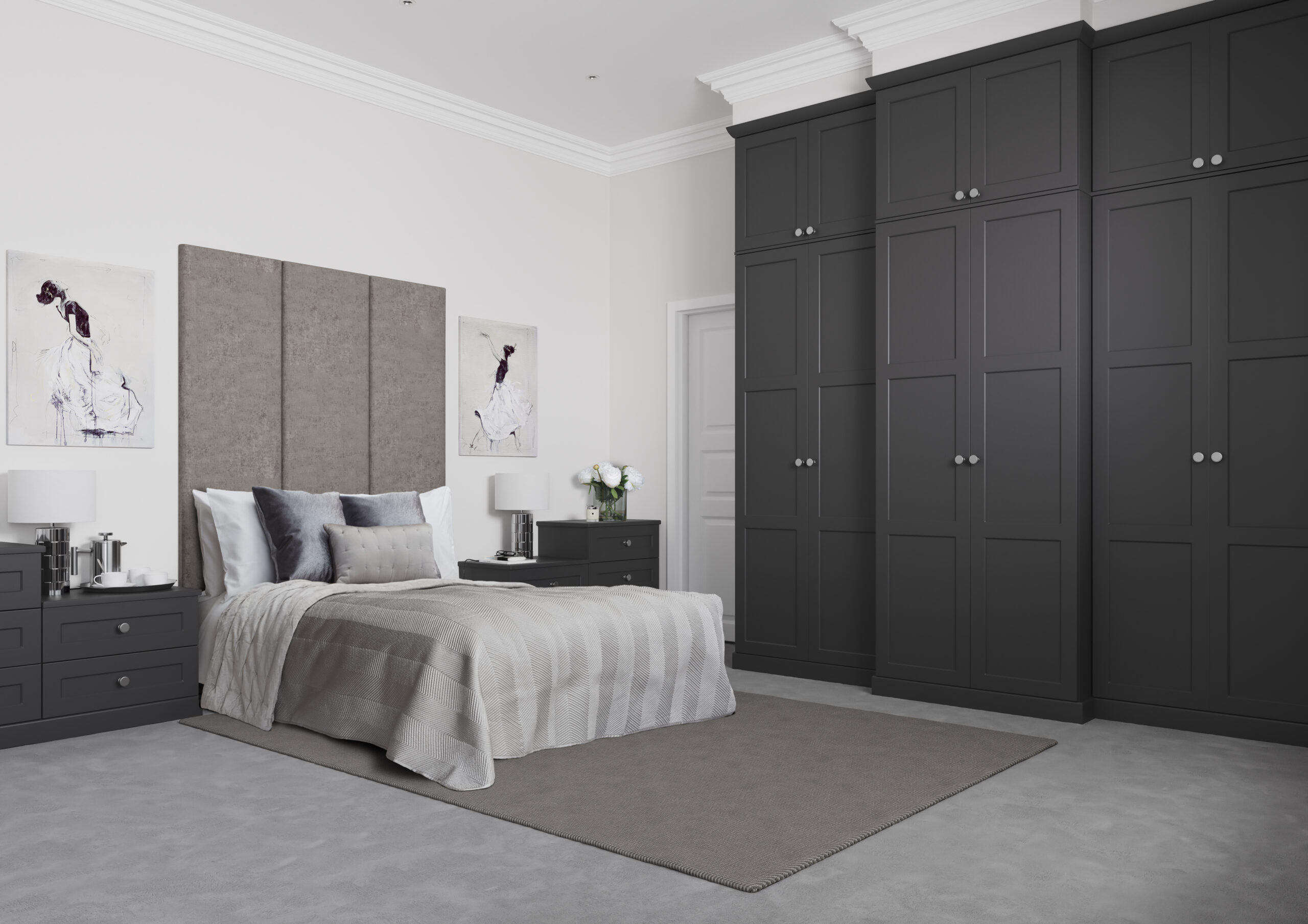 fitted black pannelled wardrobes