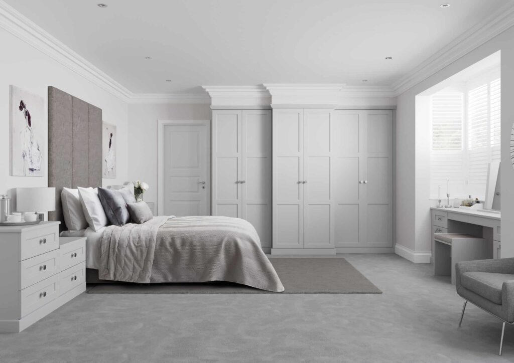 shaker style fitted wardrobe in light grey - tornio