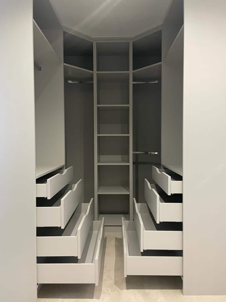 walk-in wardrobe with drawers interior