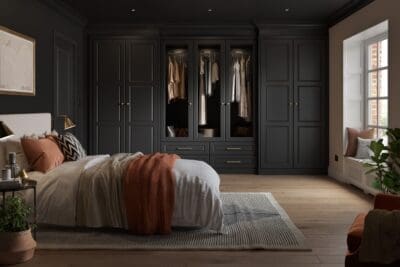 black fitted wardrobes with glass doors