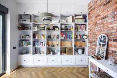 White fitted bookcase