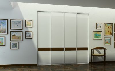 Sliding white fitted storage in a hallway, from the Vetrino range