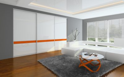 Sliding white and orange fitted stroage from the Vetrino range